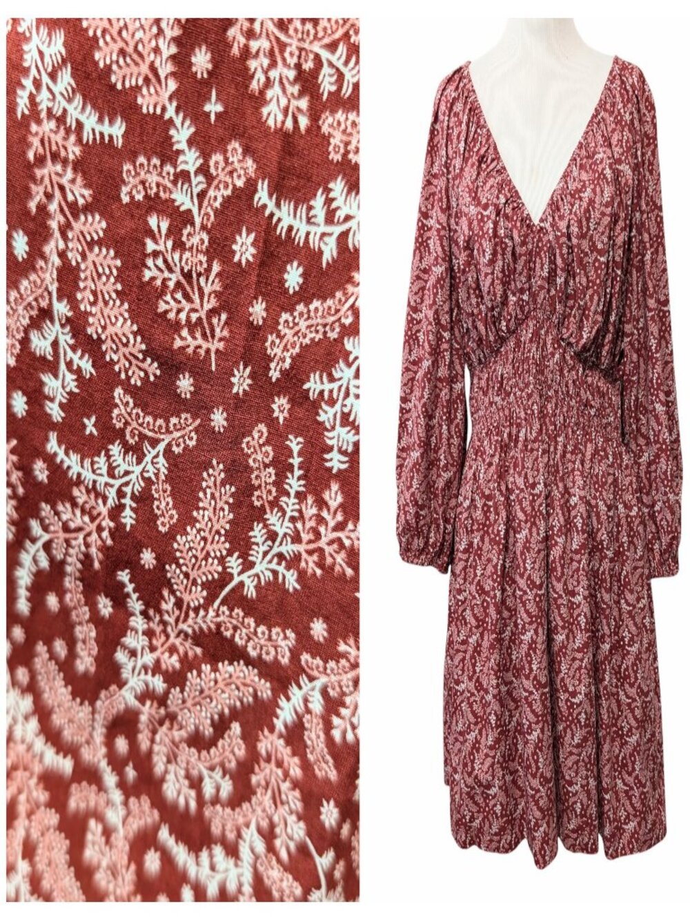 Madewell Womens NWT Sz 12 Amira Rusted Red Floral Puff Sleeve V-Neck Mini Dress
